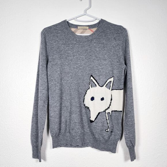 Burberry Brit Fox Graphic Sweater Jumper Wool Cashmere Knit Gray Pullover Small - Picture 1 of 7